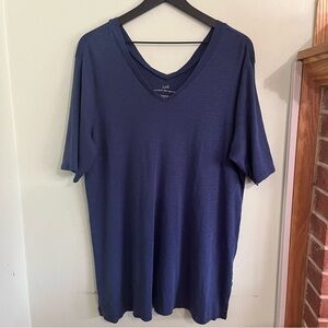 J.Jill Womens Navy Blue Double V Elbow Sleeve Tunic 100% Pima Cotton XLT